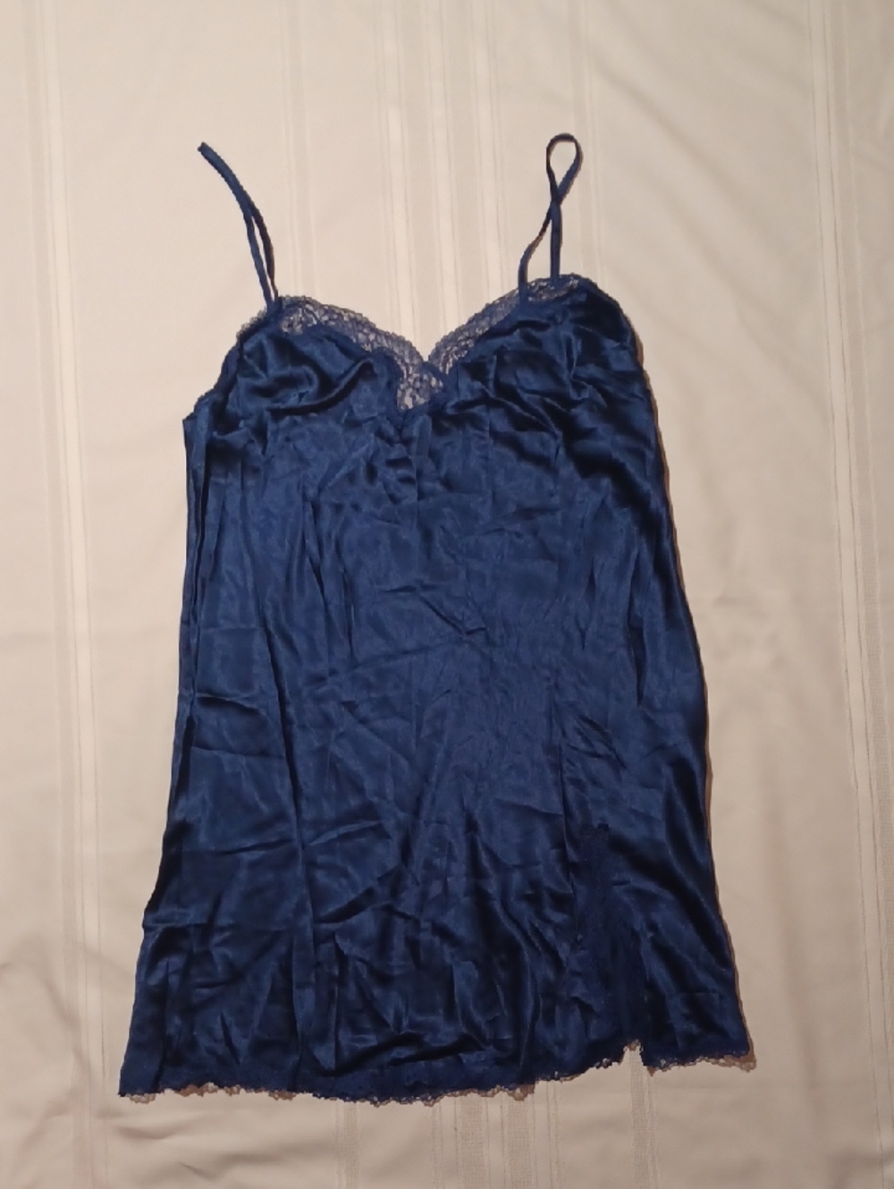 NWOT Victorias Secret Navy Satin Lace Trim Slip Dress